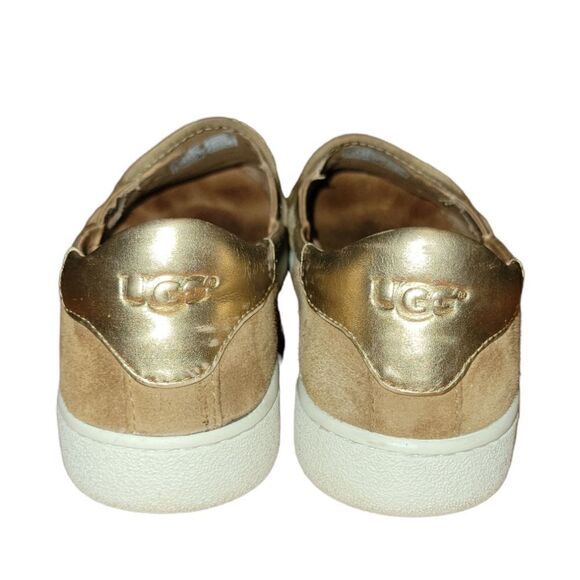 UGG Cas Slip-On Suede Leather Loafers Tan Gold Metallic 8 - Picture 6 of 12